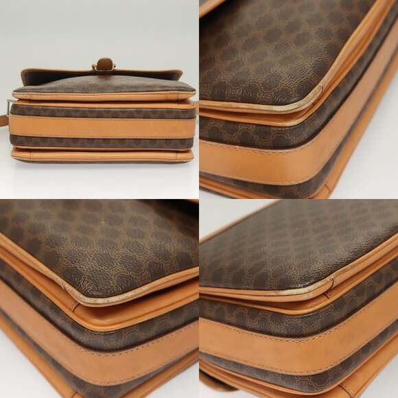 CELINE Macadam Canvas Shoulder Bag Pvc Leather Brown Gold - Picture 10 of 13